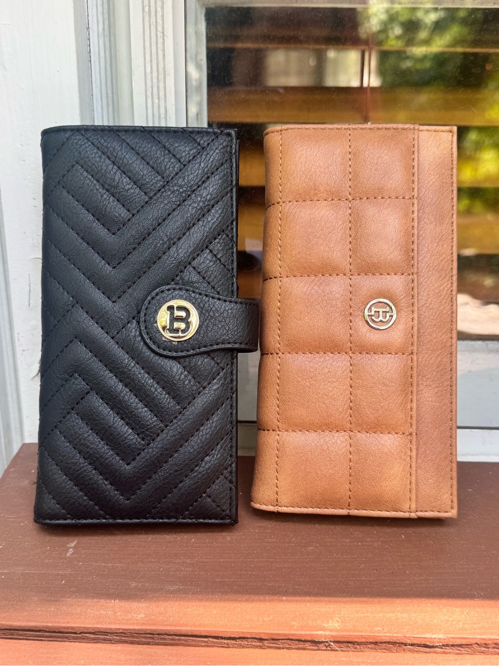 Set of 2 Bostanten Quilted Leather Wallets - Black & Tan